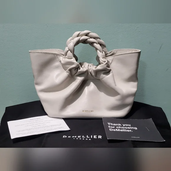 NEW DEMELLIER Mini Los Angeles Off White Smooth Leather Braid Tote Crossbody Bag - Picture 5 of 14